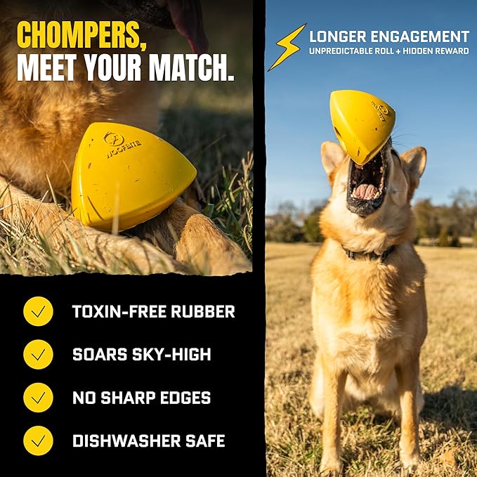 Virtually Indestructible Pyramid Dog Toy - Lifetime Replacement - Tough, Durable Chew Toy for Aggressive Chewers - Safe Non-Toxic Natural Rubber - Chew, Tug, Fetch - Med/Large Breed - 5"x4"