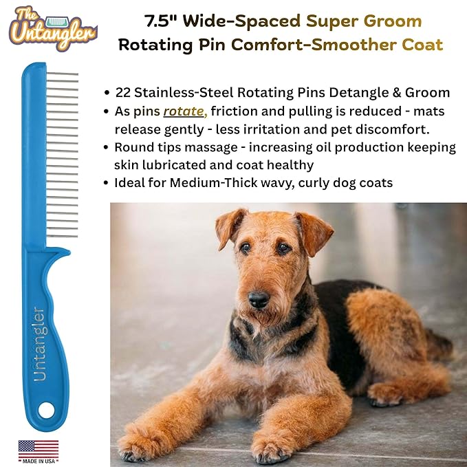 Super-Groom Combs with Smooth Rotating Teeth for Painless Mat Removal (Turquoise, 22 Coarse Teeth)