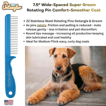 Super-Groom Combs with Smooth Rotating Teeth for Painless Mat Removal (Turquoise, 22 Coarse Teeth)