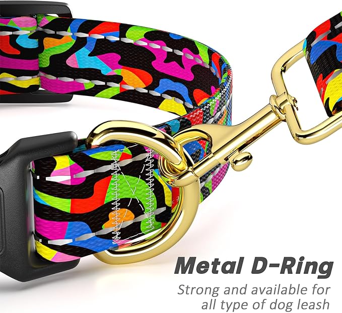 Reflective Dog Collar for Small Dogs, Cute Boho Adjustable Heavy-Duty Nylon Puppy Collar for Boy and Girl Female, Soft Pet Accessories with Quick Release Buckle, Abstract Rainbow Art