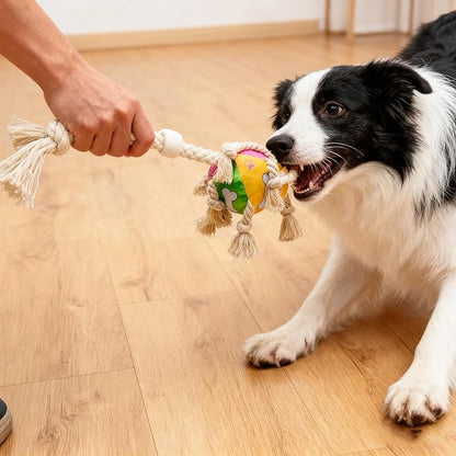 Indestructible Bear Dog Rope Toy with Rope for Aggressive Chewers, Tug of War Dog Toy Durable Chew-Resistant Interactive Ball for All Breeds (Tug Ball)