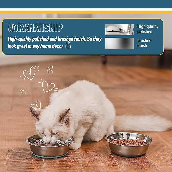 PEGGY11 Lightweight Stainless Steel Cat Bowls - 1.8 Cup, 2 Pack