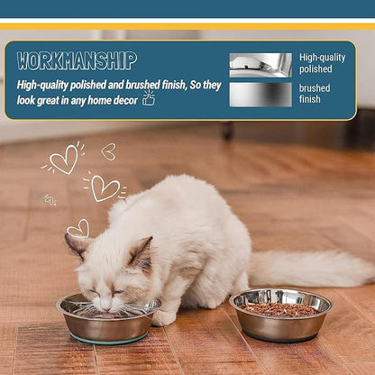 PEGGY11 Lightweight Stainless Steel Cat Bowls - 1.8 Cup, 2 Pack