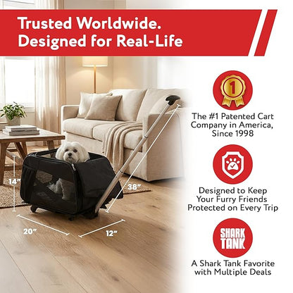 dbest products Rolling Pet Carrier with Wheels Airline Approved - TSA Dog Cat Carrier for Airplane Travel - Wheeled Pet Carrier 18x12x20 for Pets up to 24lbs - Collapsible Travel Bag