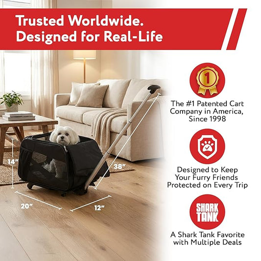 dbest products Rolling Pet Carrier with Wheels Airline Approved - TSA Dog Cat Carrier for Airplane Travel - Wheeled Pet Carrier 18x12x20 for Pets up to 24lbs - Collapsible Travel Bag