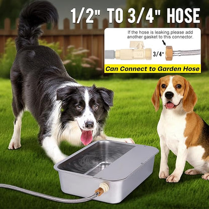 3Gal Automatic Outdoor Dog Water Dispenser for Large Breed Dogs Auto Self Filling Water Bowl Stainless Steel Dog Pet Waterer for Big Cat Chicken Goat Sheep Livestock (15.7" X 11.8")