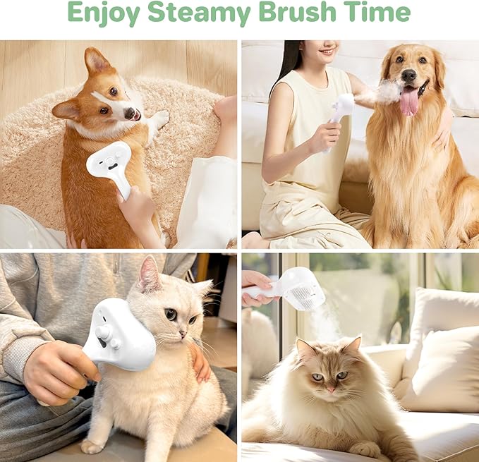 ETACCU Cat Steam Brush, 3 in 1 Cat Steam Brush for Shedding & Grooming, Steam Brush for Dogs/Cats, Remove Tangled Loose Hair for Long & Short Haired, Self Cleaning Pet Steam Brush with Release Button