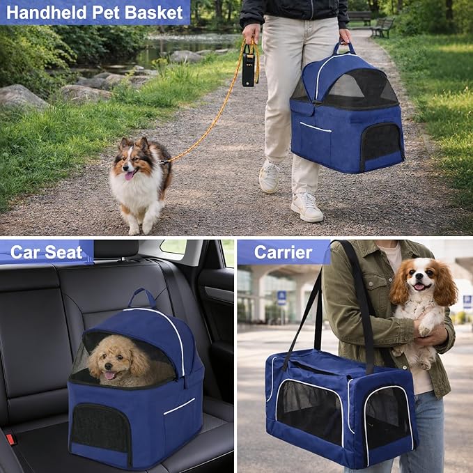 Petmolico Double Pet Stroller for 2 Cats/Dogs Strollers,2 Detachable Cat Carrier,No-Zip Double Pet Travel Storller for Small/Medium Dogs(Blue&Black)