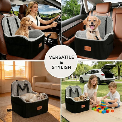 Dog Booster Car Seat for Small & Medium Dogs Up to 35 lbs, 6" Elevated Pet Car Seat with Safety Leash, High-Support Foam, Non-Slip Bottom, Fits Front & Back Seat, Washable Cover
