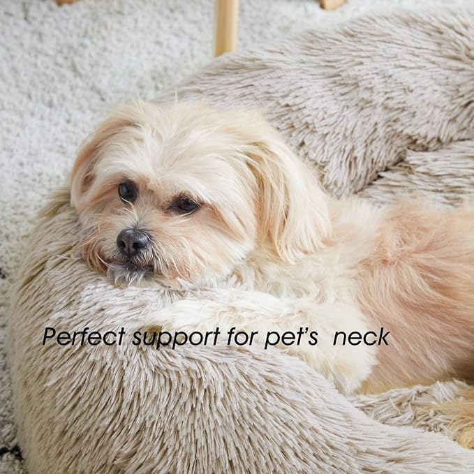 Calming Dog Bed & Cat Bed, Anti-Anxiety Donut Cuddler Warming Cozy Soft Round Bed, Fluffy Faux Fur Plush Cushion Bed for Small Medium Dogs and Cats (20"/24"/27"/30")