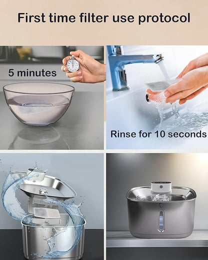 [Upgraded] Wireless Cat Water Fountain, 3.2L/108oz Battery Operated Pet Fountain Stainless Steel, Automatic Cat Drinking Fountain Cordless & Rechargeable with Motion Sensor, 2 Filters and 1 mat
