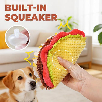 Prime Pets Plush Taco Dog Toy, Dog Squeaky Toys, Food Shaped Pet Toy for Small Medium Large Dogs, Stuffed Puppy Chew Toys