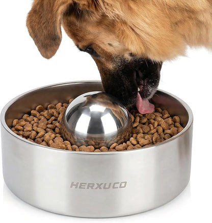 SUS304 Stainless Steel Dog Food Slow Feeder Ball - 3.6in - Slows Fast Eating, Prevents Choking, Bloating & Obesity - Fun Feeding for All Dogs - Durable, Smooth & High Adaptability (Large 3.6Inch)