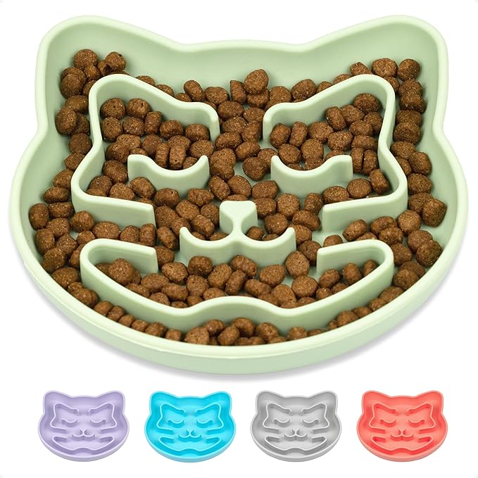 Snuggli Slow Feeder Cat Bowl | Cat Puzzle Feeder for Slow Eating, Mental Enrichment, Digestion, & Bloat Relief | Non-Slip Silicone, Dishwasher Safe, 1 Cup (Matcha)