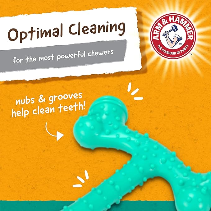 Arm & Hammer Nubbies T-Bone Dental Dog Chew Toy with Peanut Butter Flavor, Textured Chew Toy Designed to Help Clean Teeth and Support Oral Care for Dogs Up to 35 lbs