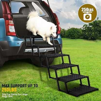 Extra Wide Dog Stairs for Car - Foldable Dog Ramps for Large Dogs with Non Slip Surface, Portable Dog Steps for Cars and SUV, Truck, Support Up to 250 Lbs