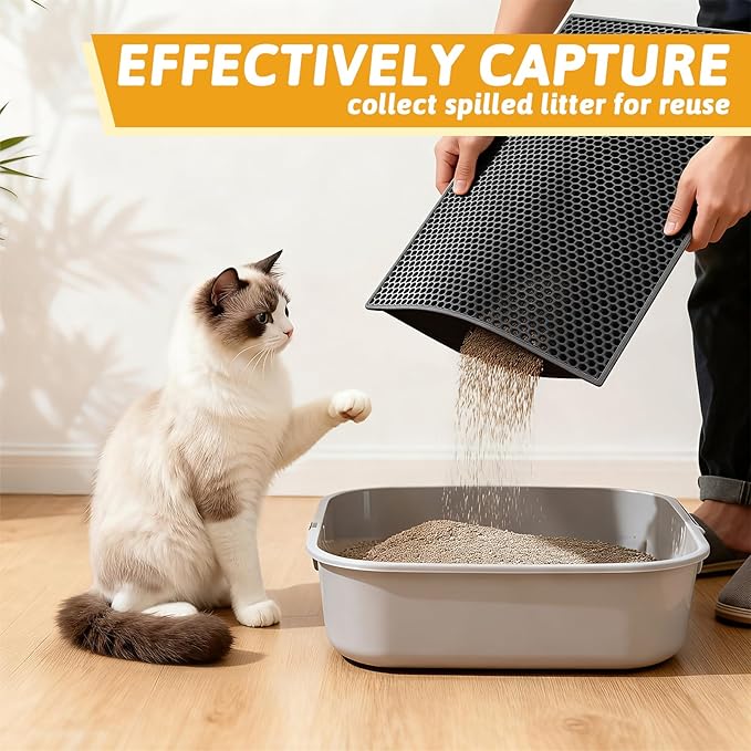 Pieviev Cat Litter Mat Double Layer Waterproof Urine Proof Trapping Mat 1 Pack (Black, 24x15 Inch (Pack of 1))