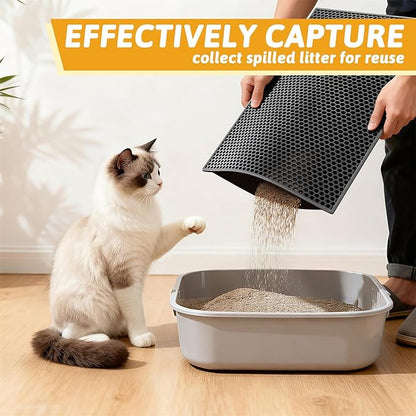 Pieviev Cat Litter Mat Double Layer Waterproof Urine Proof Trapping Mat 1 Pack (Black, 24x15 Inch (Pack of 1))