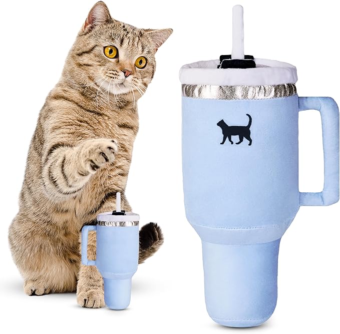Kitty Cup Catnip Toy - Easter & Birthday Cat Gift Toy with Catnip & Crinkle, Funny Gift for Girl Indoor Kitten (Chambray Blue)