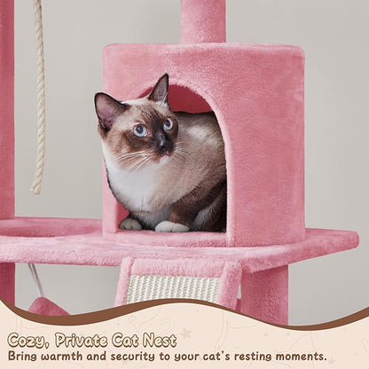 Yaheetech 63.5″ H Cat Tree, Multi Level Cat Tree Condo with Basket Hammock Scratching Post, Cat Furniture for Indoor Cats
