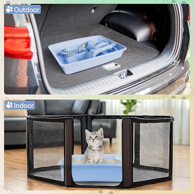 PAWISE Cat Litter Box Set, Small Cat Kitten Starter Kit, Includes Cats Toilet Kitten Litter Pan with Litter Scoop, Double Dish Cat Bowl, Kittens Mouse and Ball Toy