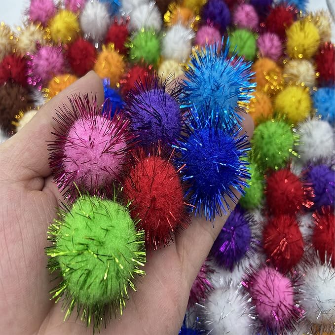30 Pcs Crinkle Balls Cat Toys Sparkle Balls, 10 Pcs Mylar Crinkle Balls Cat Toy, 20 Pack Glitter Pom Pom Balls Cat Toy Pom Balls Tinsel Balls, Color Random