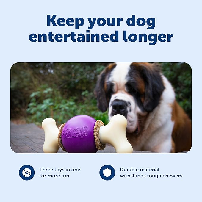 PetSafe Busy Buddy Bouncy Bone - 3-in-1 Adjustable Slow Feeder Toy with Refillable Treat Rings - Cleans Teeth & Gums, Cures Boredom & Slows Down Eating Habits - Large - for Dogs 75+ lb