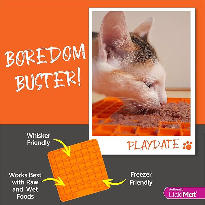 LickiMat Classic Playdate, Cat Slow Feeder Lick Mat, Boredom Anxiety Reducer; Perfect for Food, Treats, Yogurt, or Peanut Butter. Fun Alternative to a Slow Feed Cat Bowl or Dish, Green