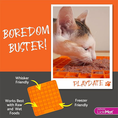 LickiMat Classic Playdate, Cat Slow Feeder Lick Mat, Boredom Anxiety Reducer; Perfect for Food, Treats, Yogurt, or Peanut Butter. Fun Alternative to a Slow Feed Cat Bowl or Dish, Green