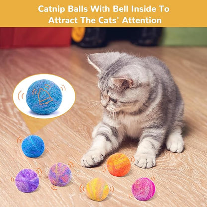 Retro Shaw Catnip Balls with Bell Inside - 6 Pcs Interactive Catnip & Silvervine Cat Toys, Durable Wool Balls for Indoor Cats, Kitten Teething Toys, Natural Catnip Toys for Bored Cats