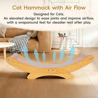 Extra-Larger Cat Scratcher Bed for Indoor Cats - 27.6" Natural Sisal Cat Scratching Board, Wood Frame Scratch Pad, Modern Cats Lounger/Hammock, Easy Assembly Furniture
