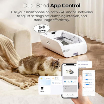 Self Cleaning Litter Box,Open-Top Automatic Cat Litter Box APP Control (2.4G/5G) with Health Tracking, Dual Safety Sensors&Odorless Design,Includes cat Litter & 3 Rolls Waste Bags (with Tent)