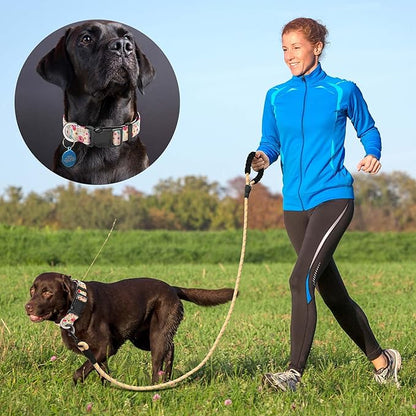 Reflective Dog Collar Padded with Soft Neoprene Breathable Adjustable Nylon Dog Collars for Small Medium Large Dogs (Small (Pack of 1), Vanila/Pink Floral Collar+Leash)