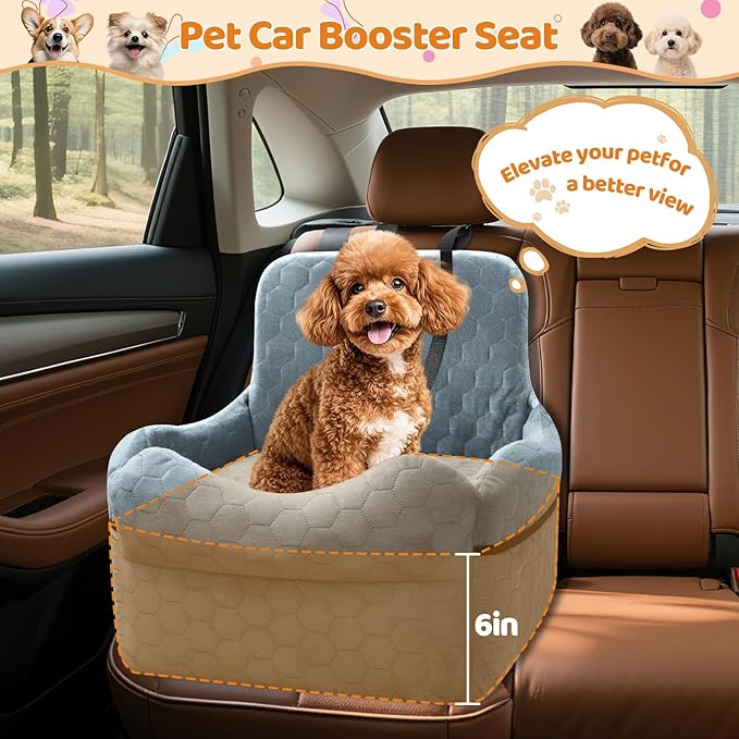 Dog Car Seat for Small/Medium Dogs - Puppy Car Seat Under 35 lbs with Thick Elevated Cushion & Safety Belt for Travel - Detachable & Washable Dog Booster Seat with 2 Sides Storage Pockets(Gray)