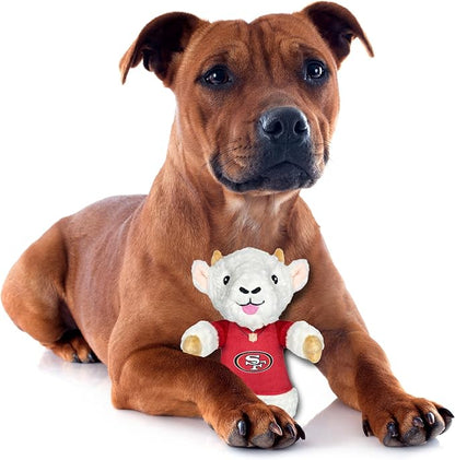 Pets First NFL SAN Francisco 49ERS Goat Plush Toy for Dogs and Cats with Squeaker, Wearing a Team Jersey! Fun & Sporty Goat Shaped Dog Chew Toy, Interactive Pet Toy
