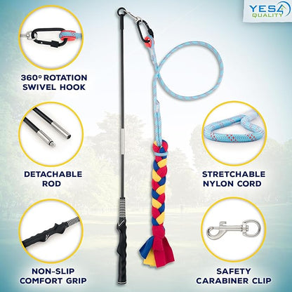 YES4QUALITY Flirt Pole for Dogs - Safe & Strong for Large Breeds with Nylon Cord - Spring Pole for Tug of War, Interactive Play & Puppy Training - Heavy Duty Teaser Wand for Outdoor Exercise