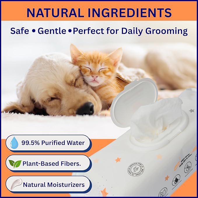 Aurora Pet Grooming Wipes – 400 Extra-Large Wipes for Dogs & Cats | Plant-Based, Hypoallergenic & All-Natural | Alcohol, Paraben & Sulfate-Free | Unscented