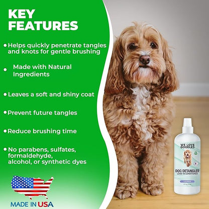 We Love Doodles Dog Comb (2 Packs) & Lavender Detangler Spray 16oz – Pet Grooming Essentials, Stainless Steel Rounded-End Dematting Metal Comb for Dogs, Dog Leave-In Conditioner Spray for Detangling