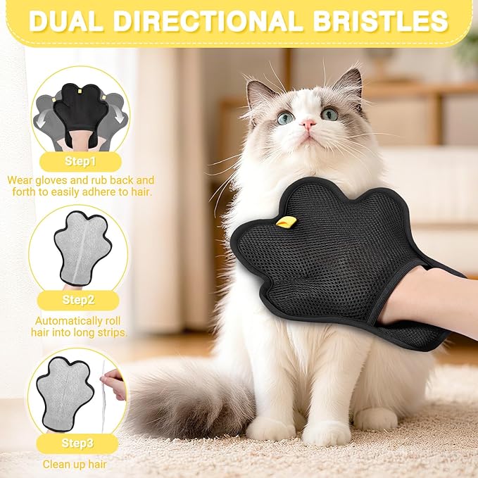 2PCS Pet Hair Removal Glove for Cats and Dogs,Upgrade Reusable Electrostatic Magic Brush Pet Hair Removal Grooming Gloves Tool for Furniture, Bed Sheets,Couch,Clothes,Carpet,Car Seat (2)