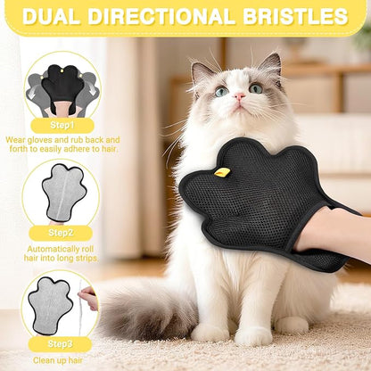 2PCS Pet Hair Removal Glove for Cats and Dogs,Upgrade Reusable Electrostatic Magic Brush Pet Hair Removal Grooming Gloves Tool for Furniture, Bed Sheets,Couch,Clothes,Carpet,Car Seat (2)