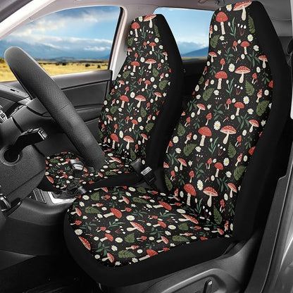 Mushroom Daisy Print Car Seat Covers Set of 2 for Women,Universal Bucket Front Seats Protector Fit for Car,SUV Sedan,Truck