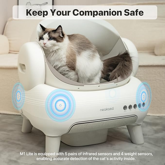 Neakasa M1 Plus Lite Open-Top Self Cleaning Cat Litter Box, Automatic Cat Litter Box with APP Control, Upgraded Safety Protection, Odor Control, Includes 1 Roll Waste Bag