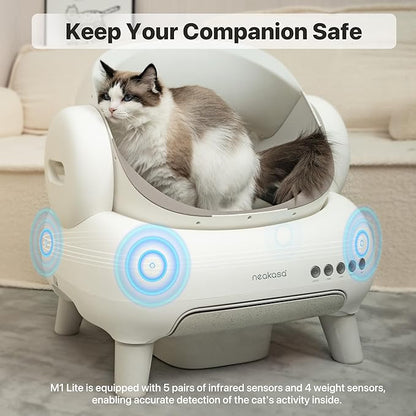 Neakasa M1 Plus Lite Open-Top Self Cleaning Cat Litter Box, Automatic Cat Litter Box with APP Control, Upgraded Safety Protection, Odor Control, Includes 1 Roll Waste Bag