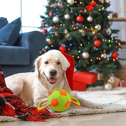 ALL FOR PAWS Dog Ball with Handles, Dog Toy with Squeaker, Interactive Tug of War Ball Toy for Small and Medium Dogs, 12.6 x 5.9 x 5.9 Inch