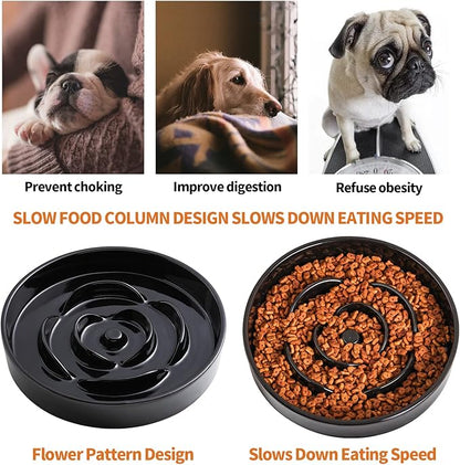 8.66 in Black Ceramic Dog Bowl Slow Feeder for Medium and Large Breed Dogs, Anti-Choking and Slowing Down Eating Time, Heavy Weighted Non-Slip Base