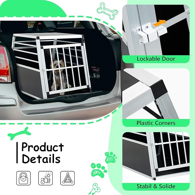 35.83 "L × 25.59" W × 27.17 "H Dog and Cat Car Aluminum Transport Box, Travel Transport Box, Black and Silver