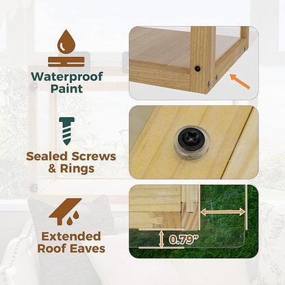 Waterproof Window Cat Perch Catio, Solid Wood Cat Window Box with Clear Acrylic Panels, Outdoor Cat Enclosure for Indoor Cats, Window Catio for Single-Hung Windows 24–35 in