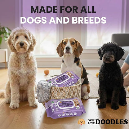 We Love Doodles Dog Wipes - Deodorizing & Cleaning Pet Wipes, for Coat, Face, Paws, Butt, & Body, Dog Essentials & Grooming Supplies, Made in USA, Lavender (100 Count)