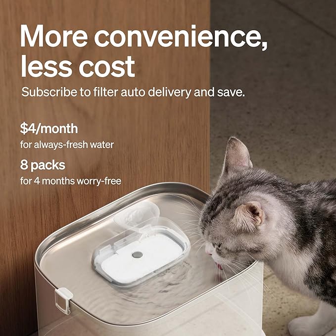 Bundle of PETLIBRO Dog Water Fountain Stainless Steel Tray with 8 Packs Filters, Water Fountain for Dogs Inside with App Monitoring, 3L Dog Fountain Water Bowl, Automatic Water Dispenser for Dogs