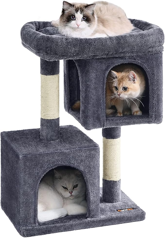 Feandrea Cat Tree, 29.1-Inch Cat Tower, Plush Condo for Medium Cats up to 11 lb, Large Perch, 2 Caves, Scratching Post, Smoky Gray UPCT612G01